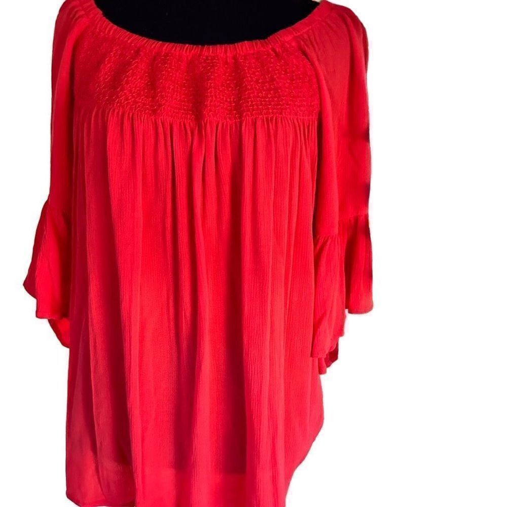 Nwt ana orange coral smocked babydoll with butterfly sleeve sz L